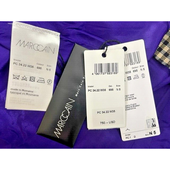 Marc Cain Womens N5 US SZ 12 Virgin Wool Plaid Blazer Jacket NWT! Retail $750 - Picture 9 of 11